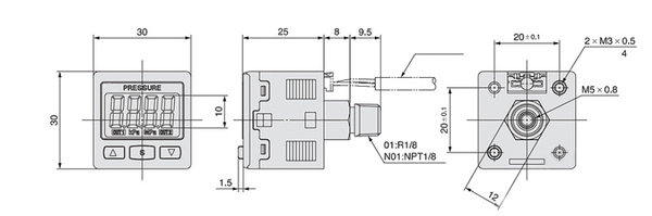 Pneumatik Druckschalter -0,1-1Mpa Digital 1/8"  ISE30A-01-P-L