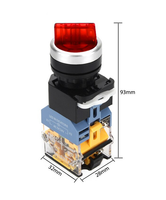 22mm Drehschalter 3 Stellungen mit LED Beleuchtung verschiedene Farben