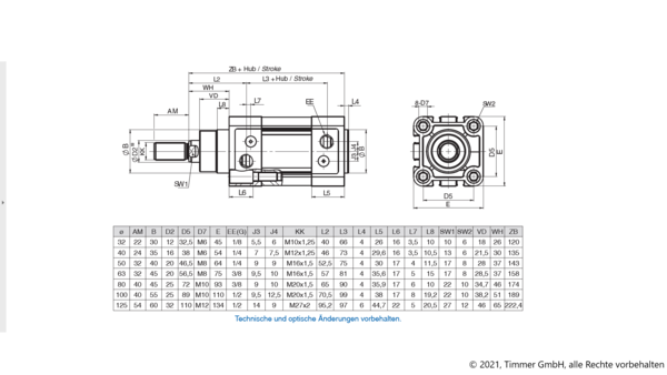Normzylinder TNC Profilrohr DIN ISO 15552 Ø 32mm mit einstellbarer Endlagendämpfung 50 - 400 mm Hub